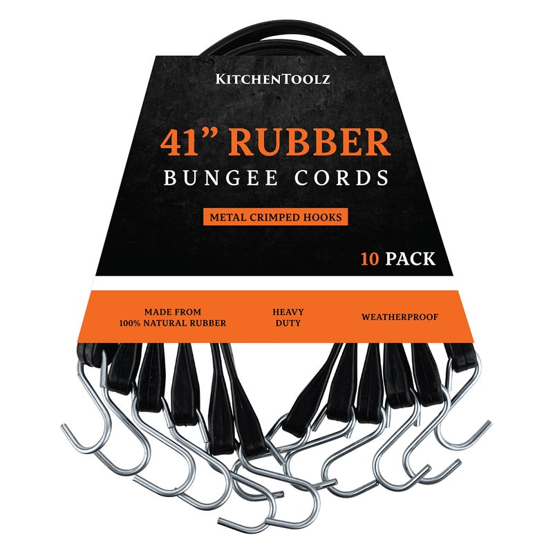 kitchentoolz 41" Inch 10 Pack Rubber Bungee Cords with Metal Hooks for Flatbed Trucks- Heavy Duty Tarp Tie Down Straps - Image 1